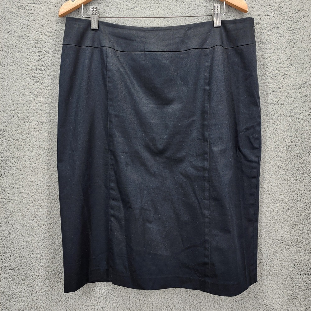 Lafayette 148 New York Black Cotton Stretch Pencil Skirt Size 14 Professional
